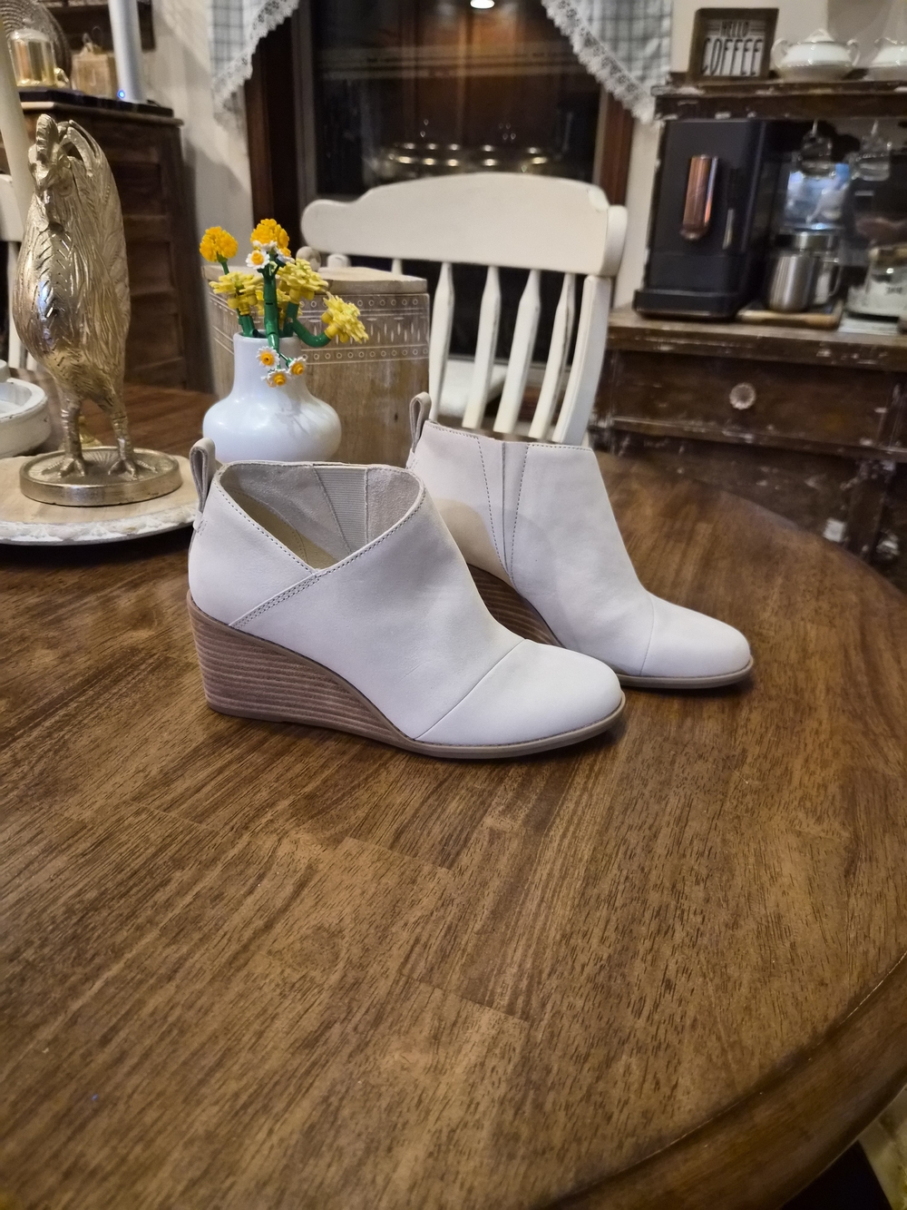 Toms Cream Wedge Ankle Booties